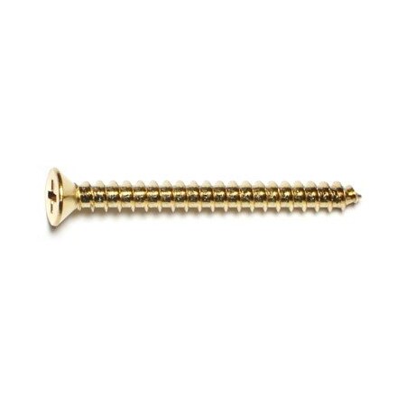 Midwest Fastener Sheet Metal Screw, #10 x 2 in, Brass Plated Steel Flat Head Phillips Drive, 25 PK 64134